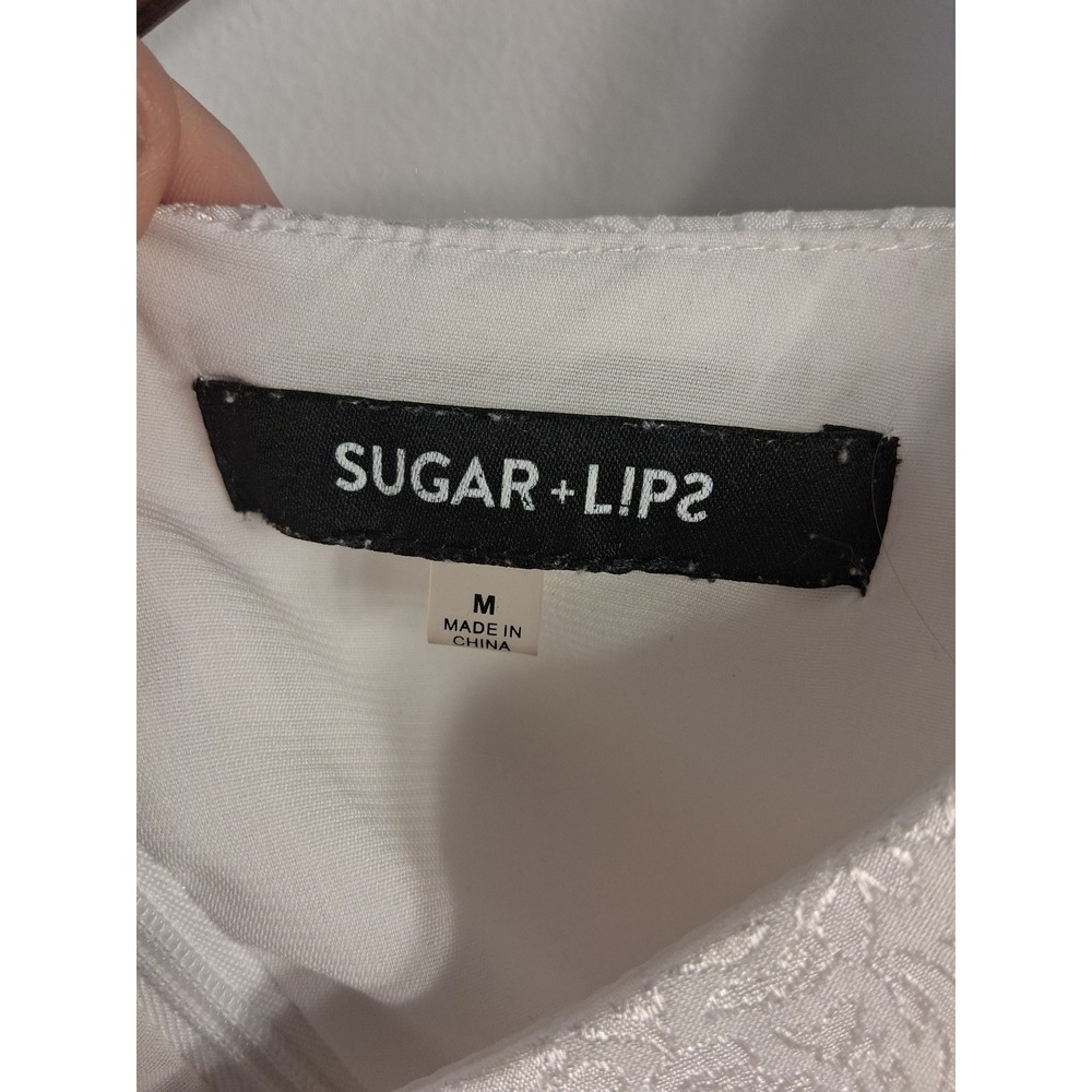 Regencycore] Sugar + Lips Babydoll Dress Women Medium White Jacquard Puff Sleeve - Picture 4 of 4